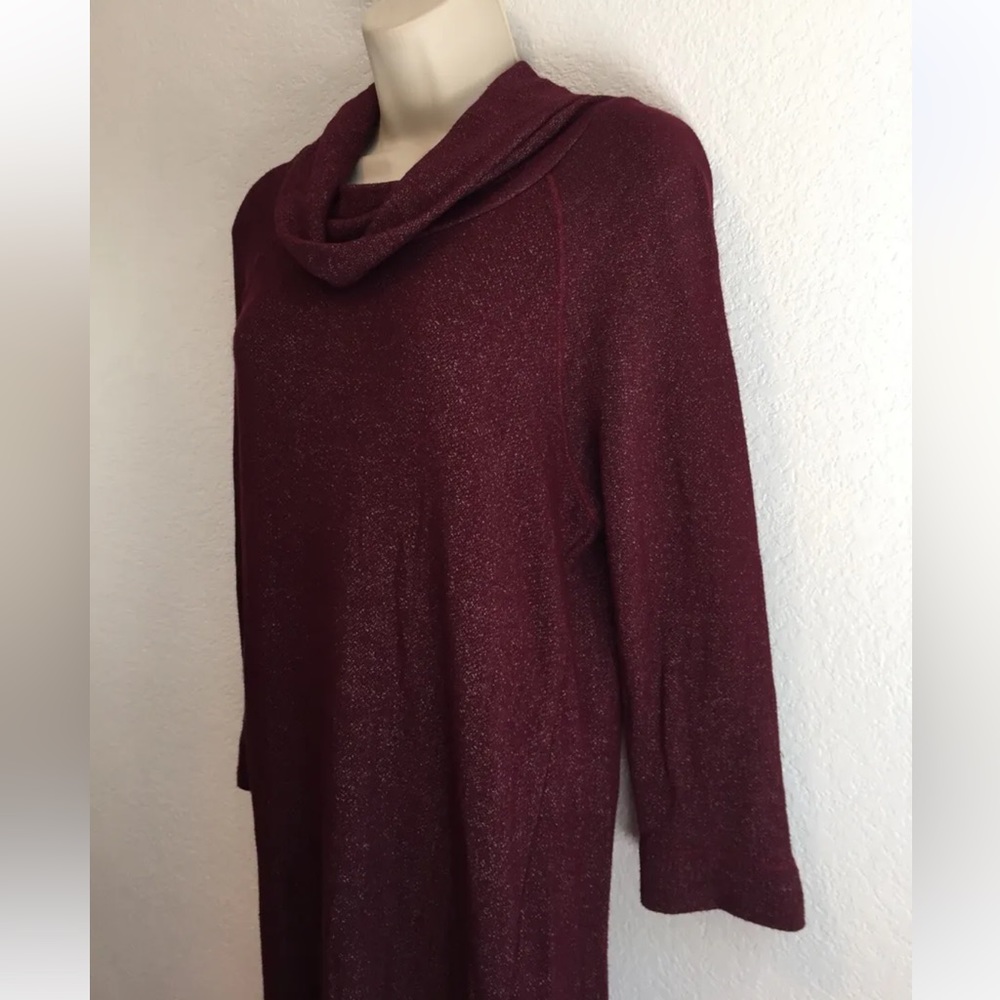 Evereve + Micheal Stars Women's M Burgundy Cowl Neck LS Midi Terry Sweater Dress - Picture 5 of 9